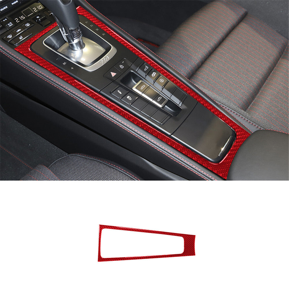 Red Carbon Fiber Gear Shift Panel Frame Cover Trim for Porsche 718 2016-2022