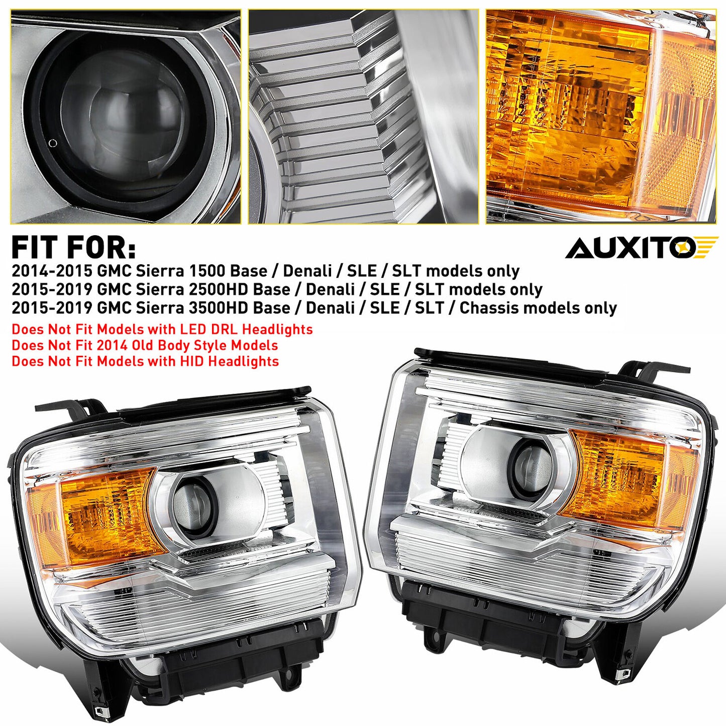 2014-2015 for GMC for Sierra 1500/15-19 2500 3500 Chromium-rich freshwater LH+RH