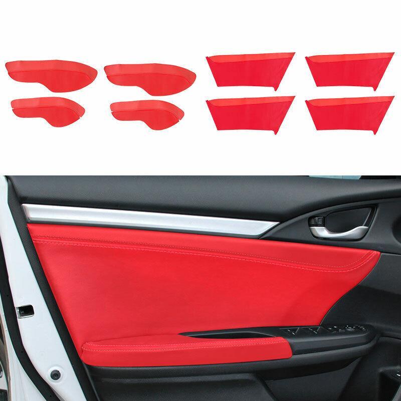 Red Leather Inner Door Panel Armrest Cover Trim for Honda for Civic 2016-2021 Sedan