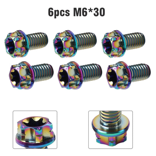 6pcs Bolts Torx Head Flange Screws M6x30mm For Motorcycle Bike Rainbow