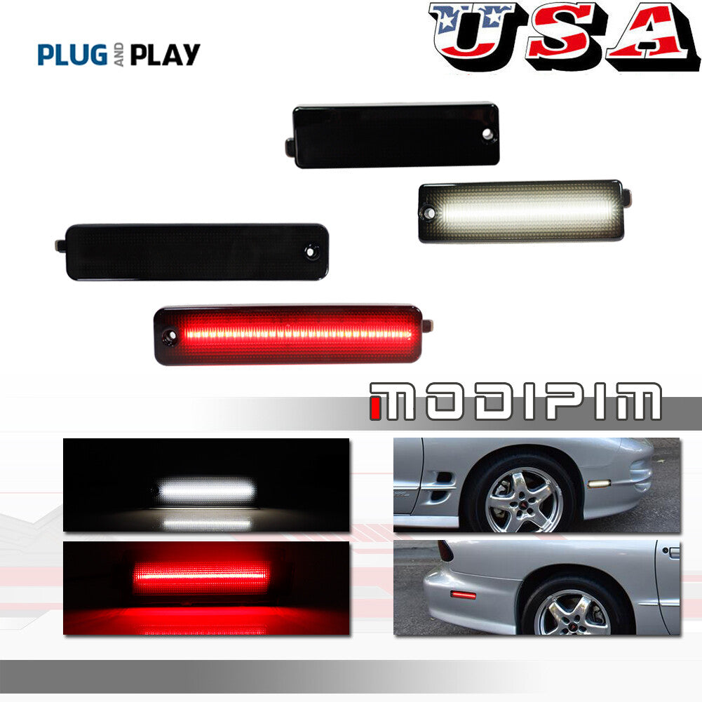 Suitable for 1998-2002 for Pontiac Firebird models with white front and red rear LED side marker lights.
