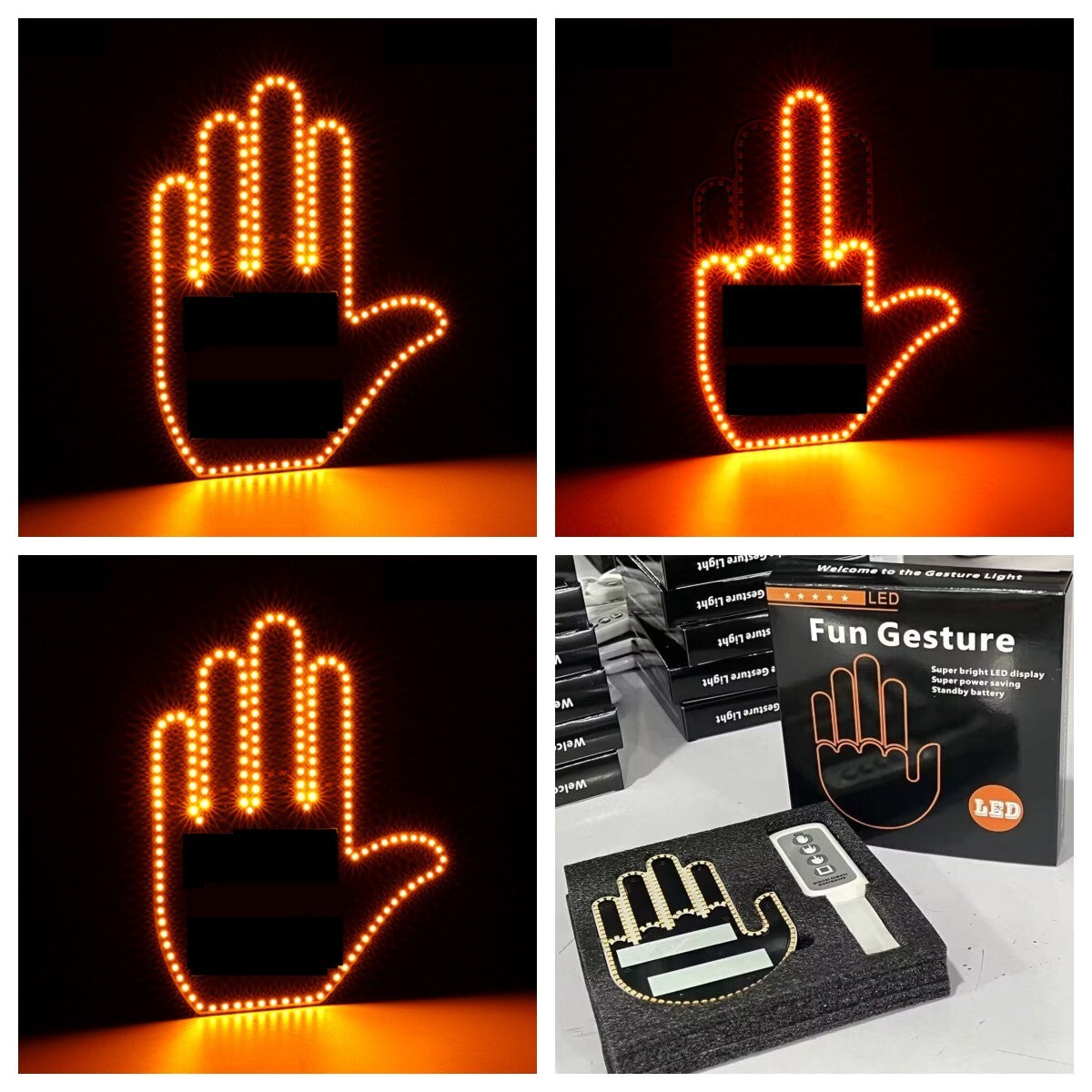 Finger Gesture Light with Remote LED Car Back Window Sign Hand Light Xmas Gift