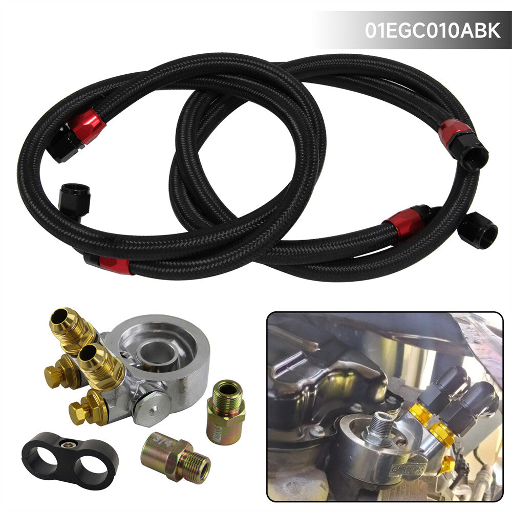 AN10 Oil Line + Oil Filter Cooler Sandwich Adapter Kit Thermostat w/80 Deg 176 F