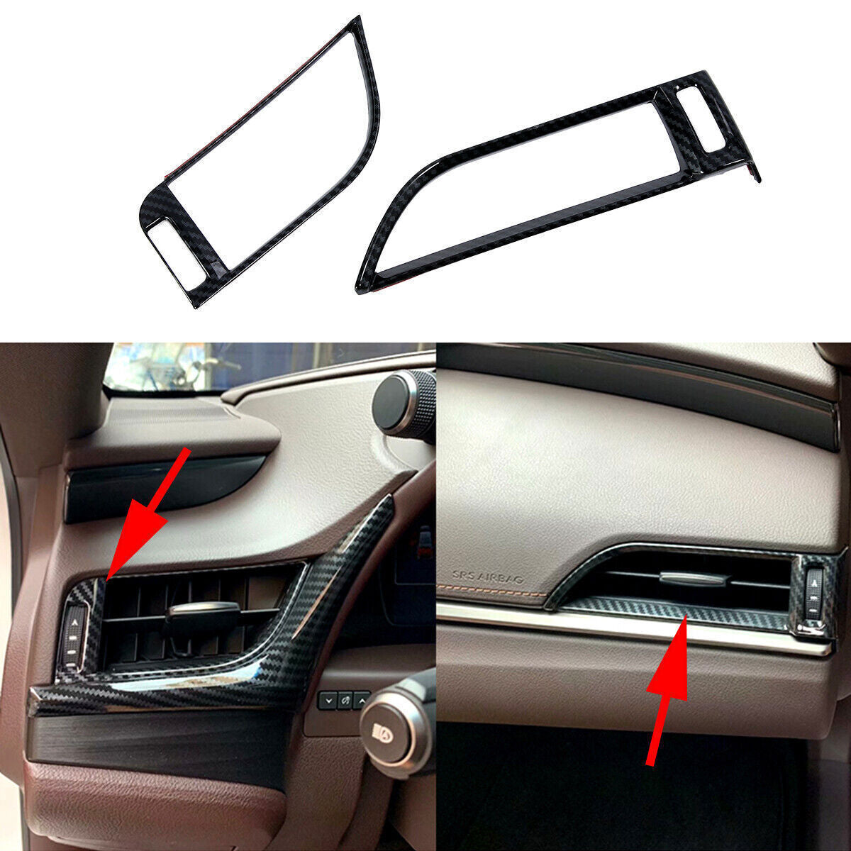 Console L&R Air Vent Outlet Carbon Fiber Cover Trim for Lexus ES350 300h 2019-21