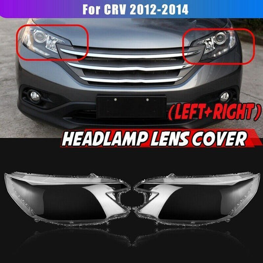 A pair of headlight lens caps and covers for Honda CRV 2012, 2013, and 2014 models.