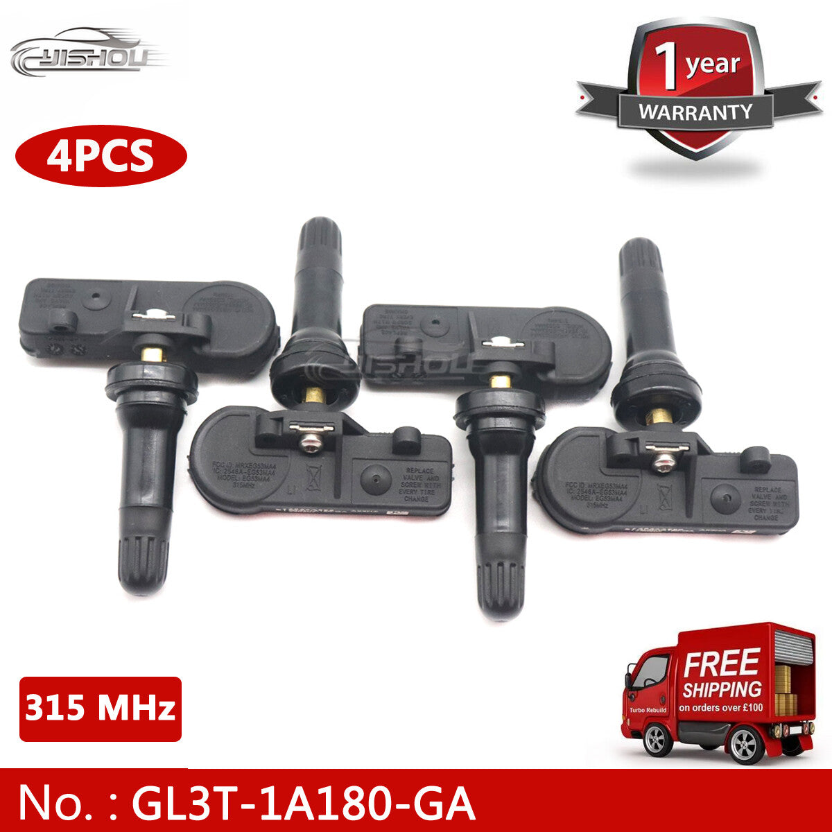 Four GL3T-1A180-GA TPMS tire pressure sensors suitable for 2018-2019 for Ford F-150 EXT and for Lincoln models.
