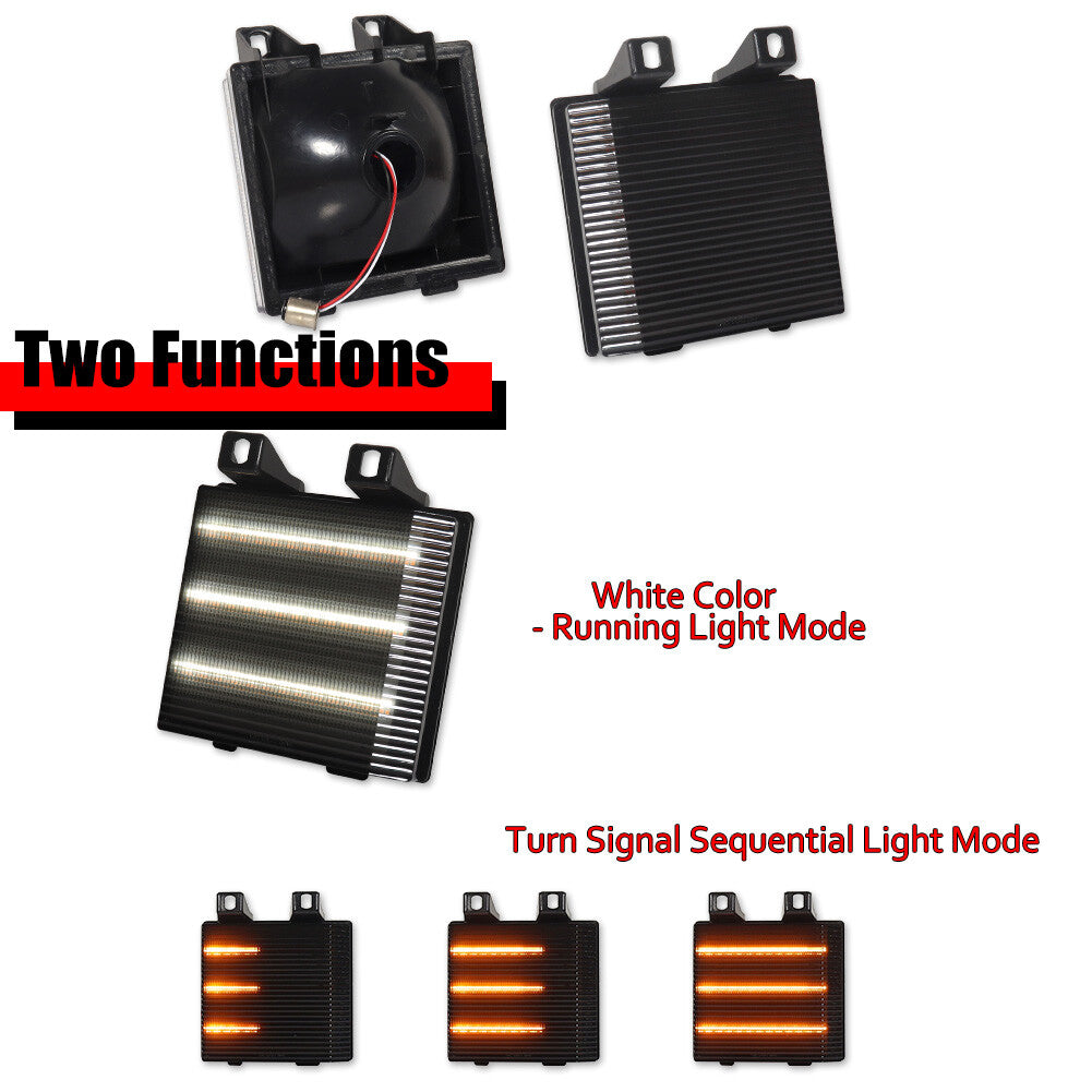 2-piece smoke lens dynamic amber and white DRL turn signals for Chevrolet for GMC pickup trucks