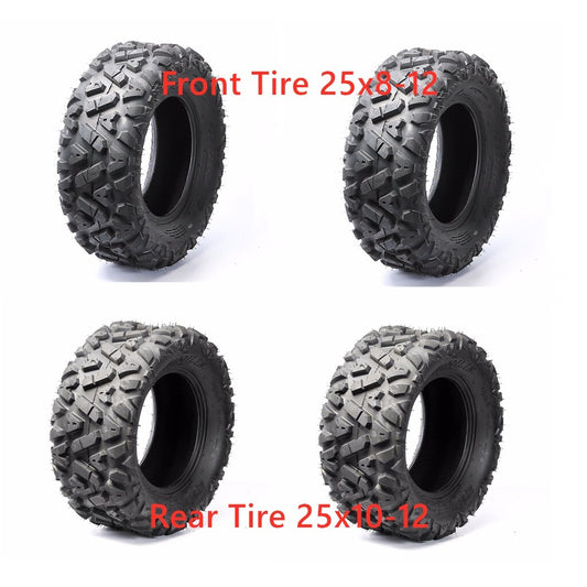 Full set of tires for all-terrain vehicles (UTVs): 4-25x8-12, 25x8x12 (front), 25x10-12, 25x10x12 (rear), 6PR