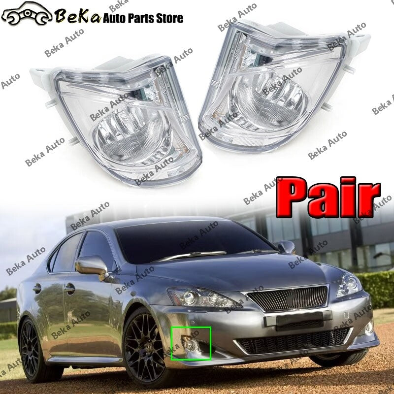 A pair of clear lens fog lights for the front bumper of LHRH vehicles suitable for LEXUS IS250 IS350 2006 - 2010.