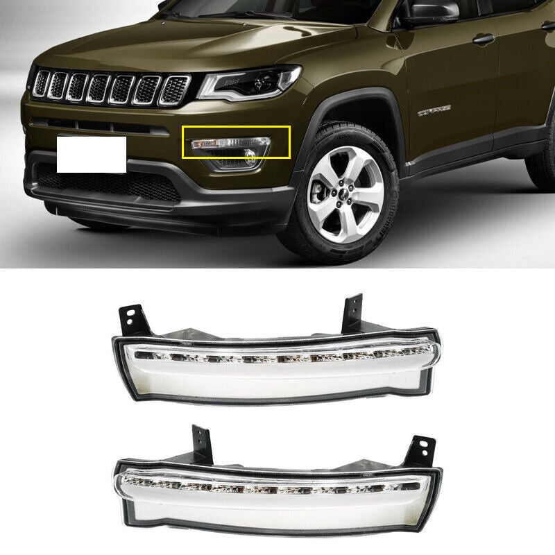 Pair LED DRL Daytime Running Light Fog Lamp for Jeep Compass 2017-2019