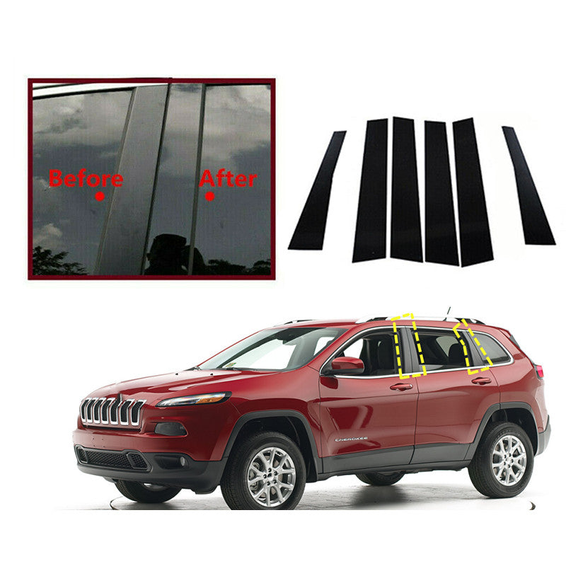 for Jeep Cherokee 2014-2022 6pc Black Pillar Posts Set Door Trim Piano Cover Kit