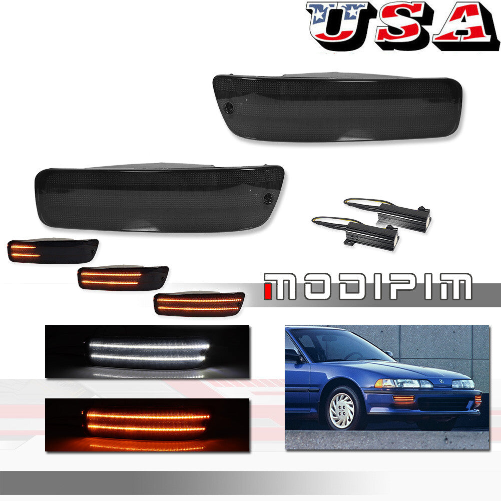 2-pack of smoke lenses, LED front DRL indicator lights, suitable for 92-93 for Acura Integra RS/GS/LS/GSR