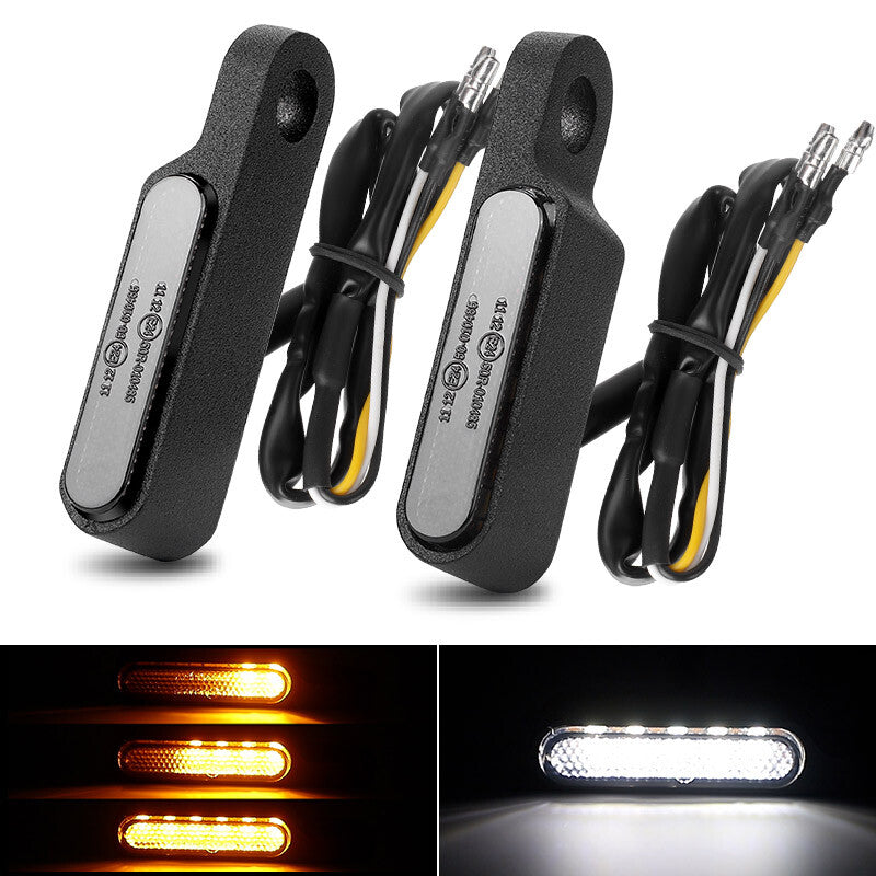 2X Sequential Flowing Motorcycle LED Turn Signal Light Blinker Amber+White DRL