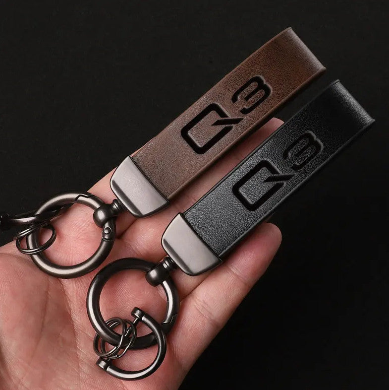 luxury leather car keychain/key ring in dark green for Volvo R design