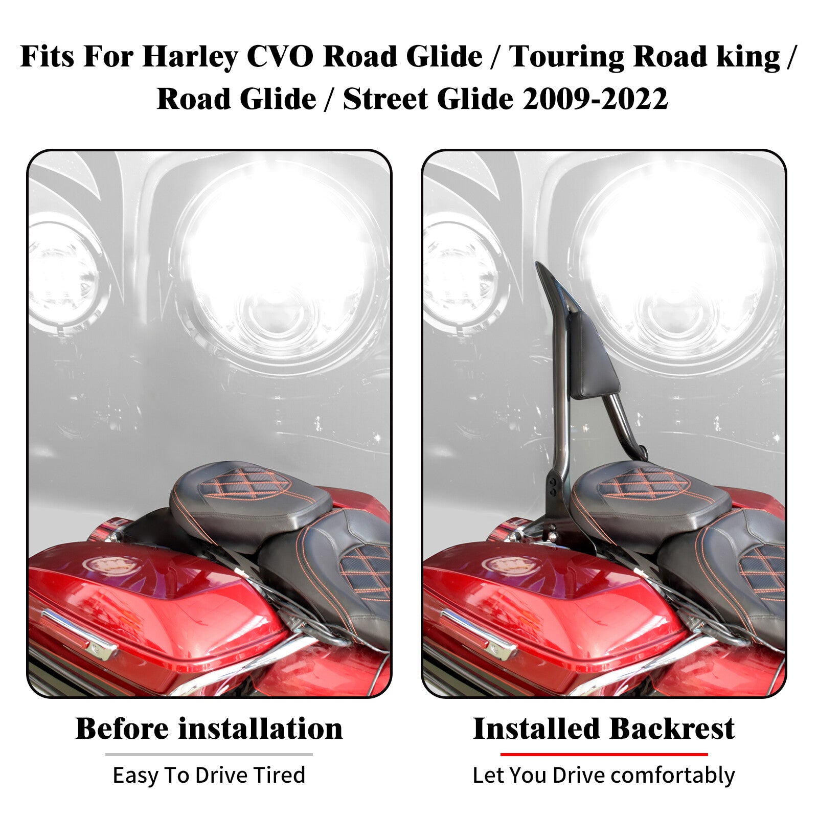 16 Black Passenger Backrest Sissy Bar for Harley Touring Road Electra Glide 09+