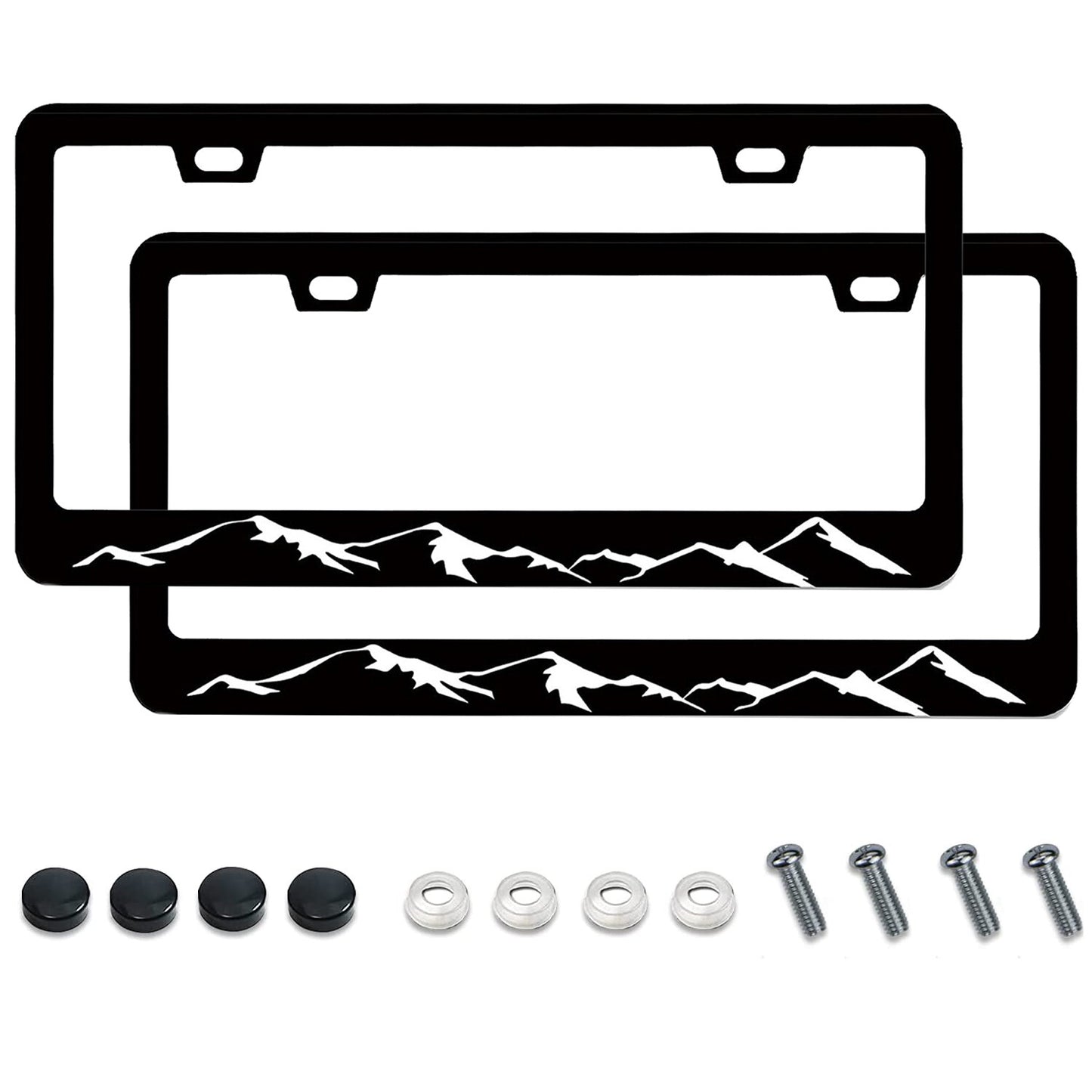 2PCS for Jeep Cherokee Mountain Raised BLack Car License Plate Frame Metal Cover