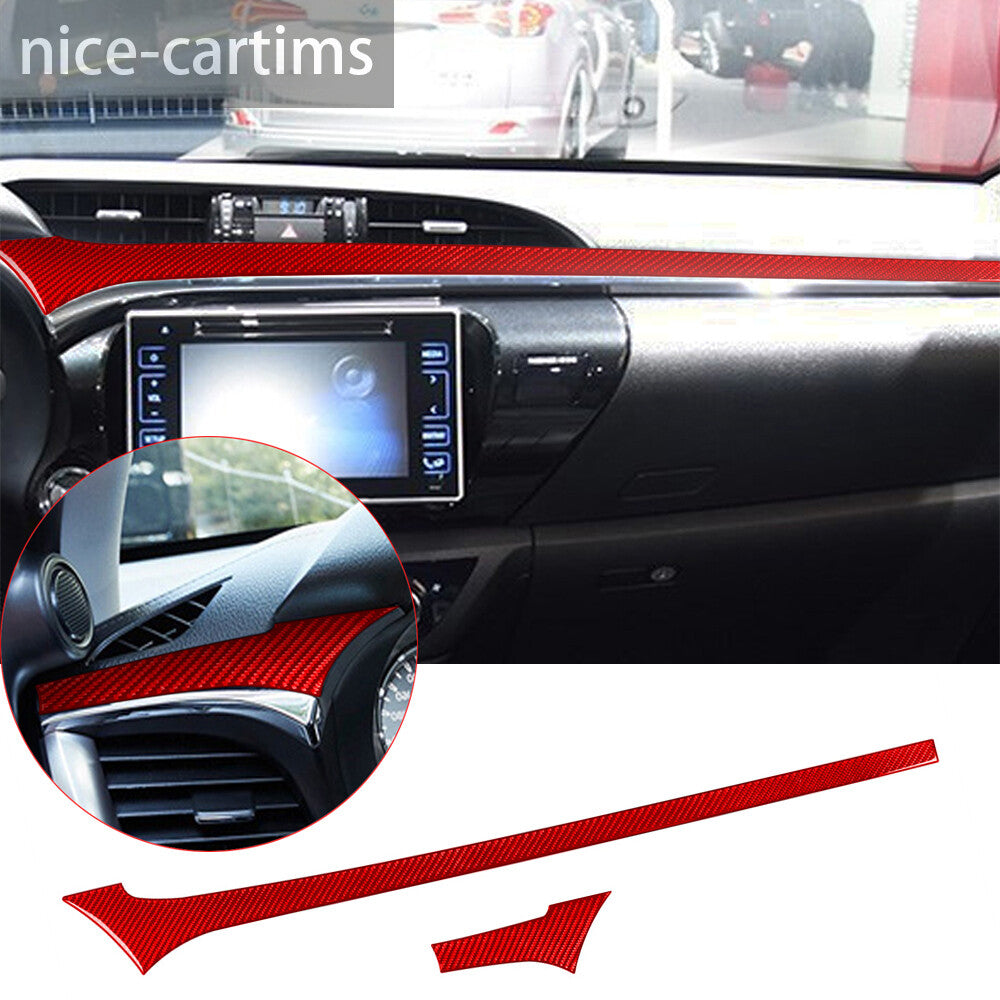 For T@yota Hilux Revo 15-21 Center Console Dashboard Panel Trim Red Carbon Fiber