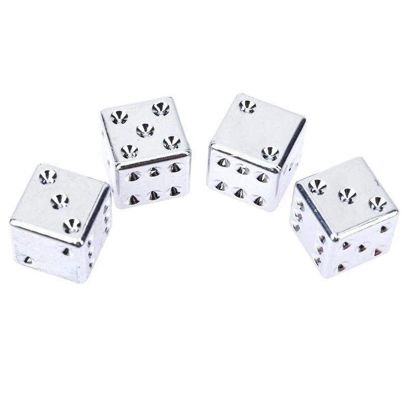4x Silver Dice Valve Stem Caps Tire Air Covers Chrome Car/Truck/Trailer/ATV/Bike