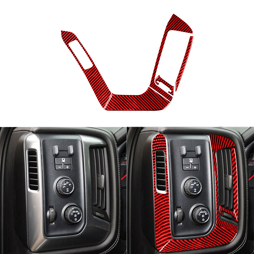5X Red Carbon Fiber Driver Side Air Vent Trim For Silverado for GMC for SIERRA 2014-18