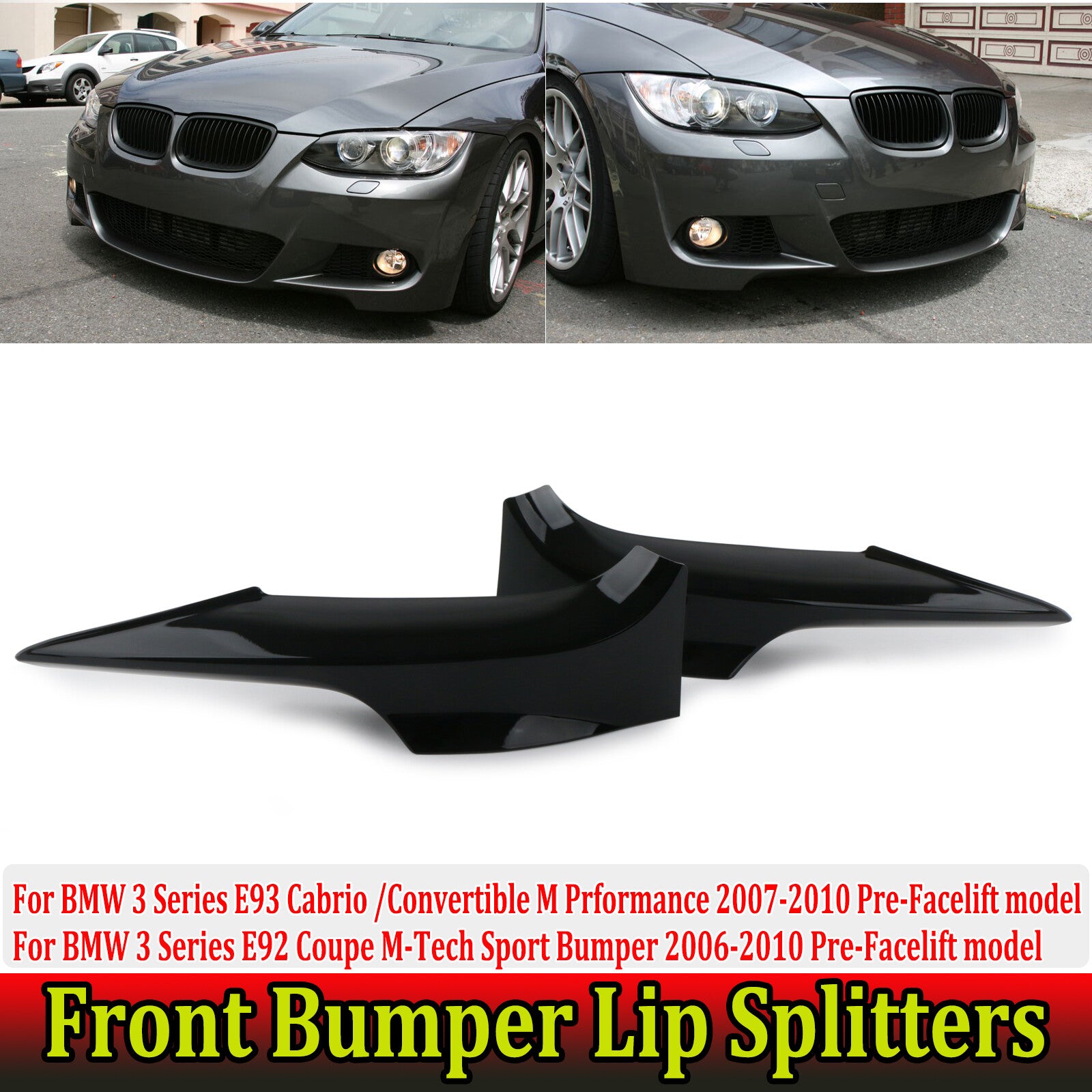 Glossy black front bumper splitter lip for BMW E92 E93 LCI M-Tech 2006-10