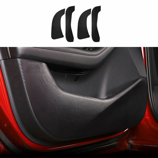 4X Carbon Fiber PU Leather Door Anti-Kick Guard Pad Trim for Mazda 3 Axela 20-22