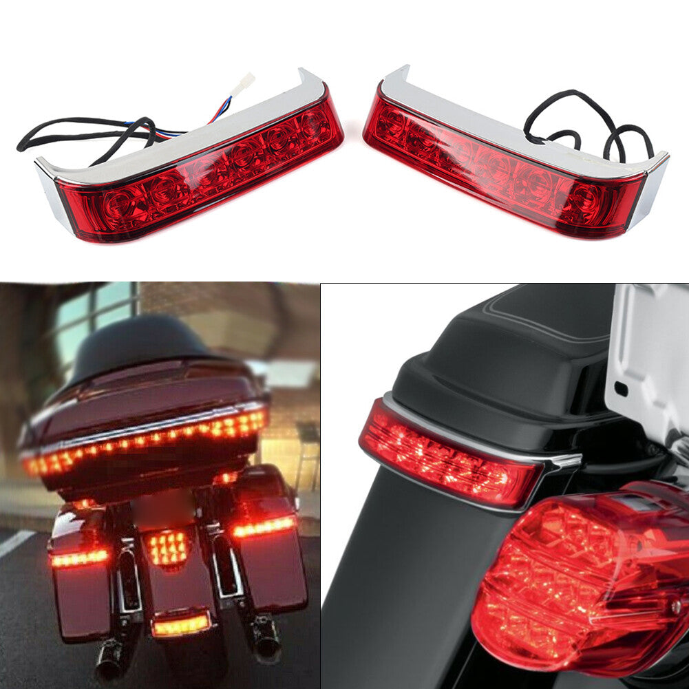 LED Saddlebag Run/Brake/Turn Light Chrome Housing/Red Lens Fit for Harley 2009-2013