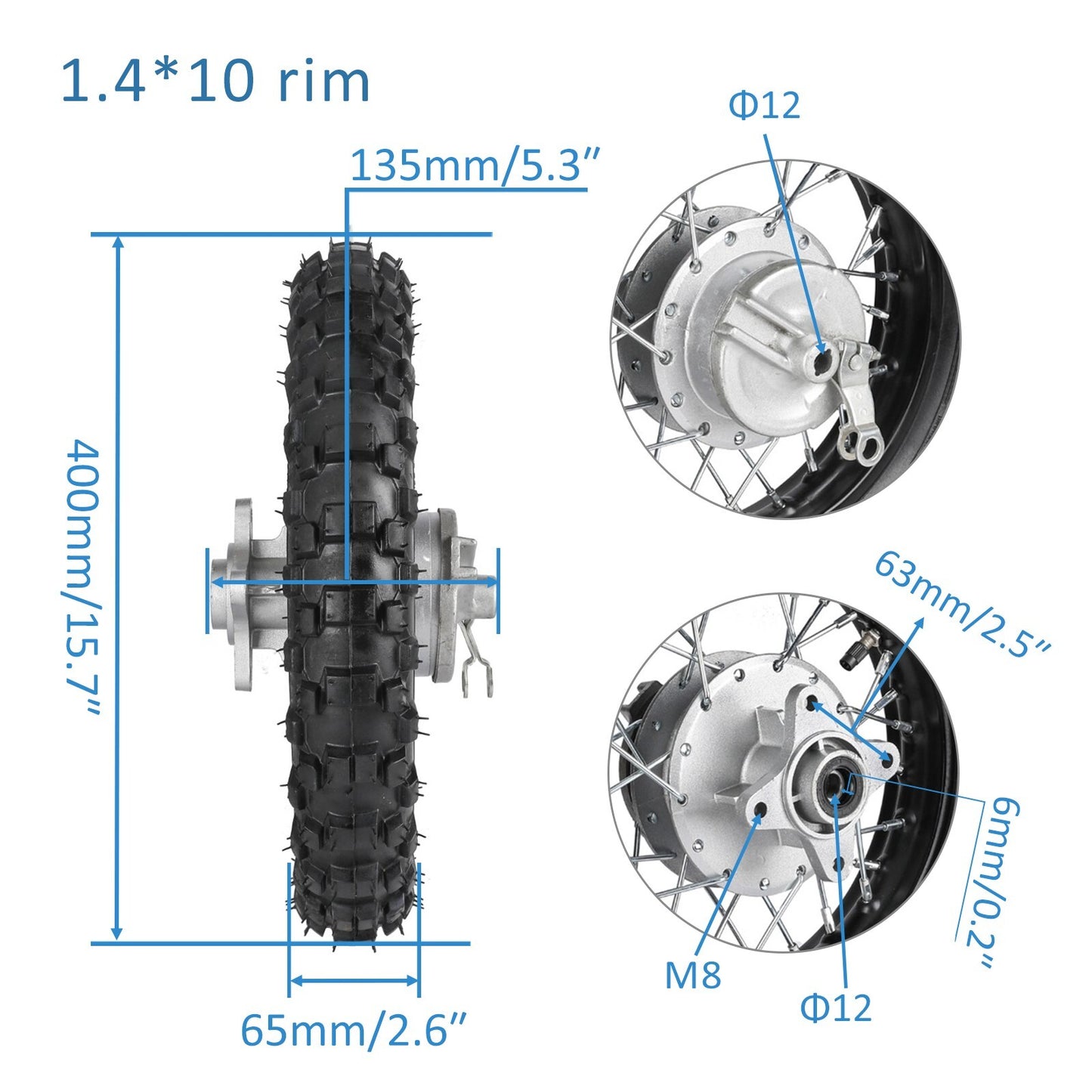 10-inch rear wheel, 2.50-10 tire, rim, sprocket, axle, for mini pit bike, CRF50 cooler, DRZ70