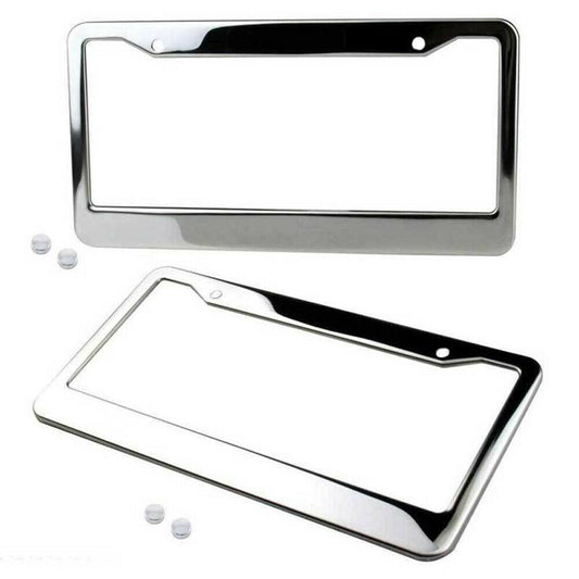 2 X Stainless Steel License Plate Tag Cover + Screw Lock Accessories