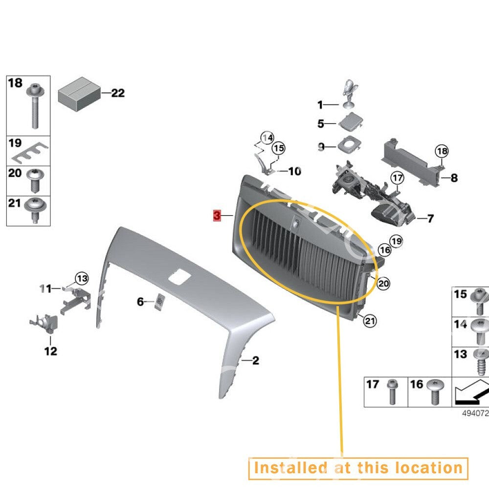 Front grille frame for Rolls-Royce for Ghost 2010-2017. Equipment Manufacturer: 51117301357