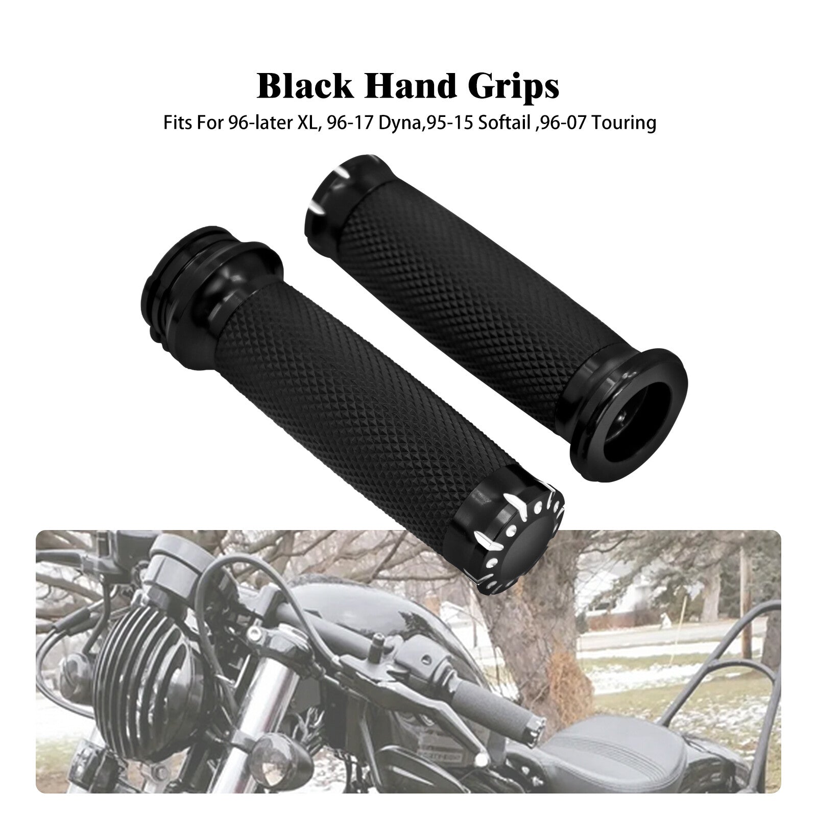 1 Black Handle Bar Hand Grips for Harley Touring Dyna Softail Sportster 95-2022