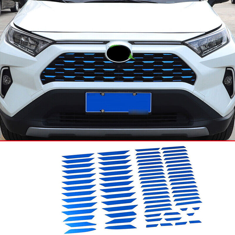 Blue steel Front Center Mesh Grille Grill Decals Trim for Toyota RAV4 2019-2022