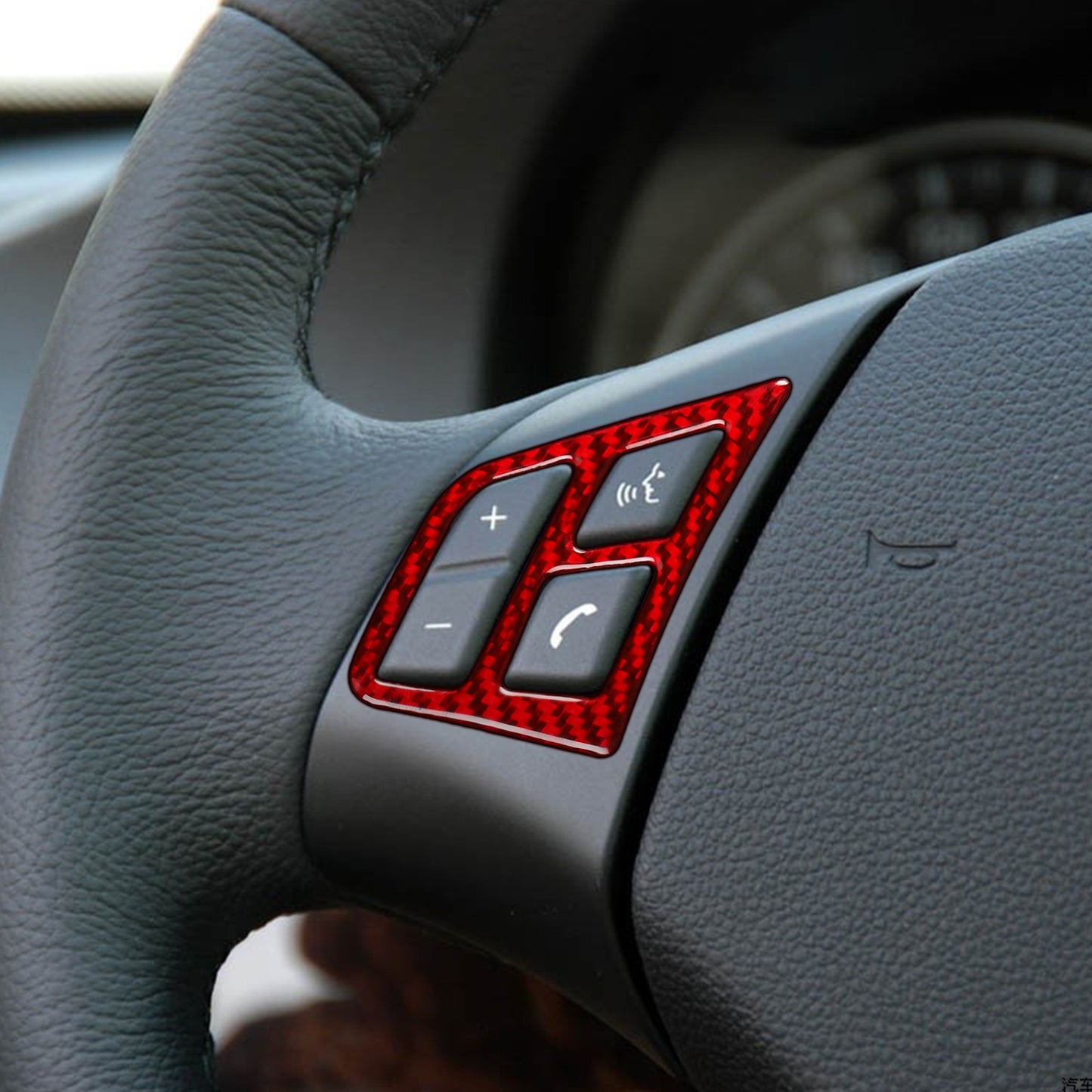 Red Carbon Fiber Steering Wheel Button Trim for BMW 3 Series E90 E92 E93 2005-12