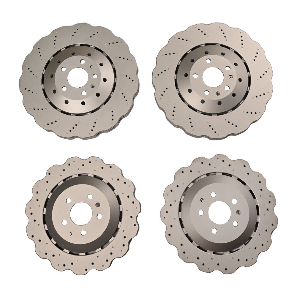 For RS7 14-16 Set of Front  Rear Vented Drilled Dimpled Disc Brake Rotors
