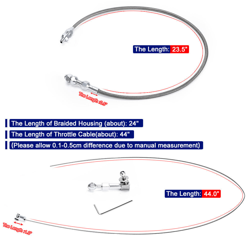 24 Stainless Steel Black Housing Braided Throttle Cable Kit for Ford for Mustang