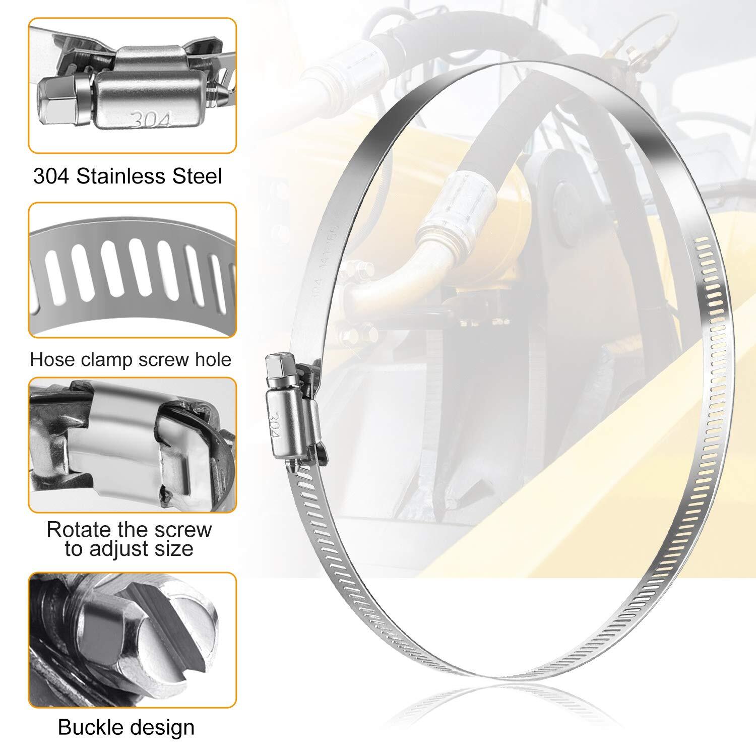 4-inch pipe clamps, fuel hose clamps, 304 stainless steel clamps, worm gear hose clamps, 6-piece set