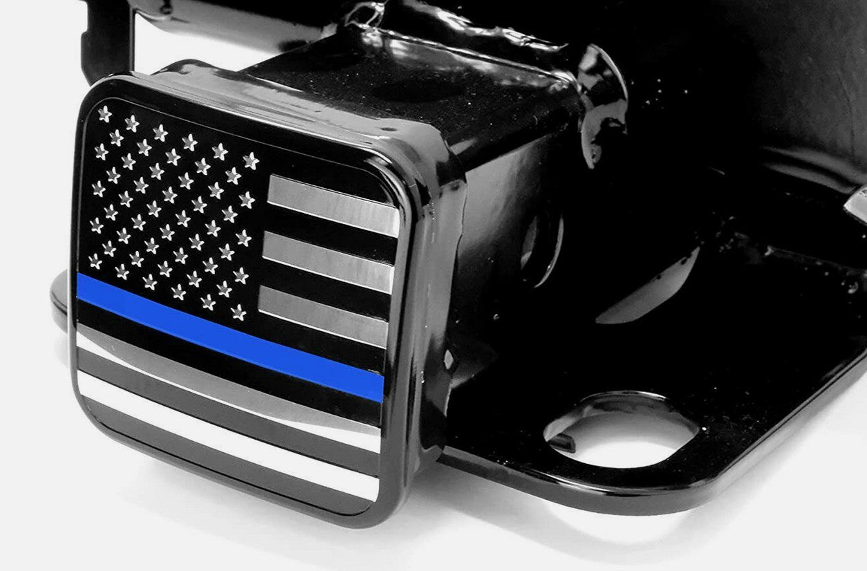 Car mount plug cap tow receiver 2-inch American flag black chrome blue  for ford