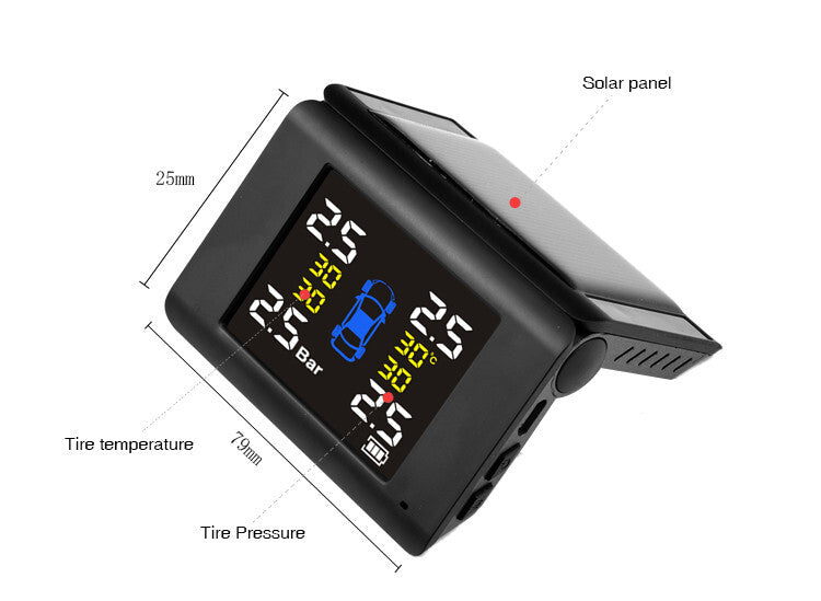 LCD Display 4 Sensors TPMS Car Tire Pressure Monitoring System Wireless Solar