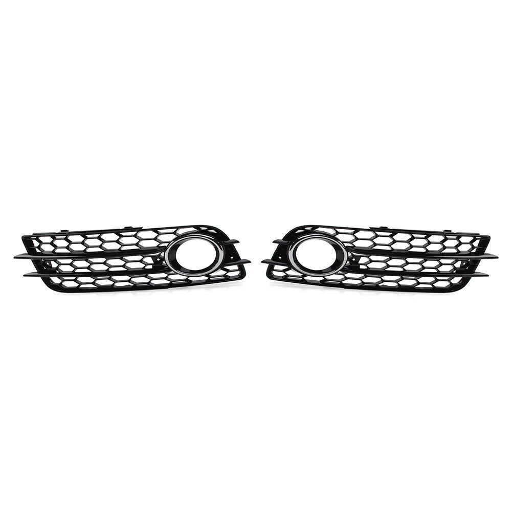 Pair Honeycomb Front Bumper Fog Light Grille Cover Fit for Audi A4 B8 S4 2008-2012