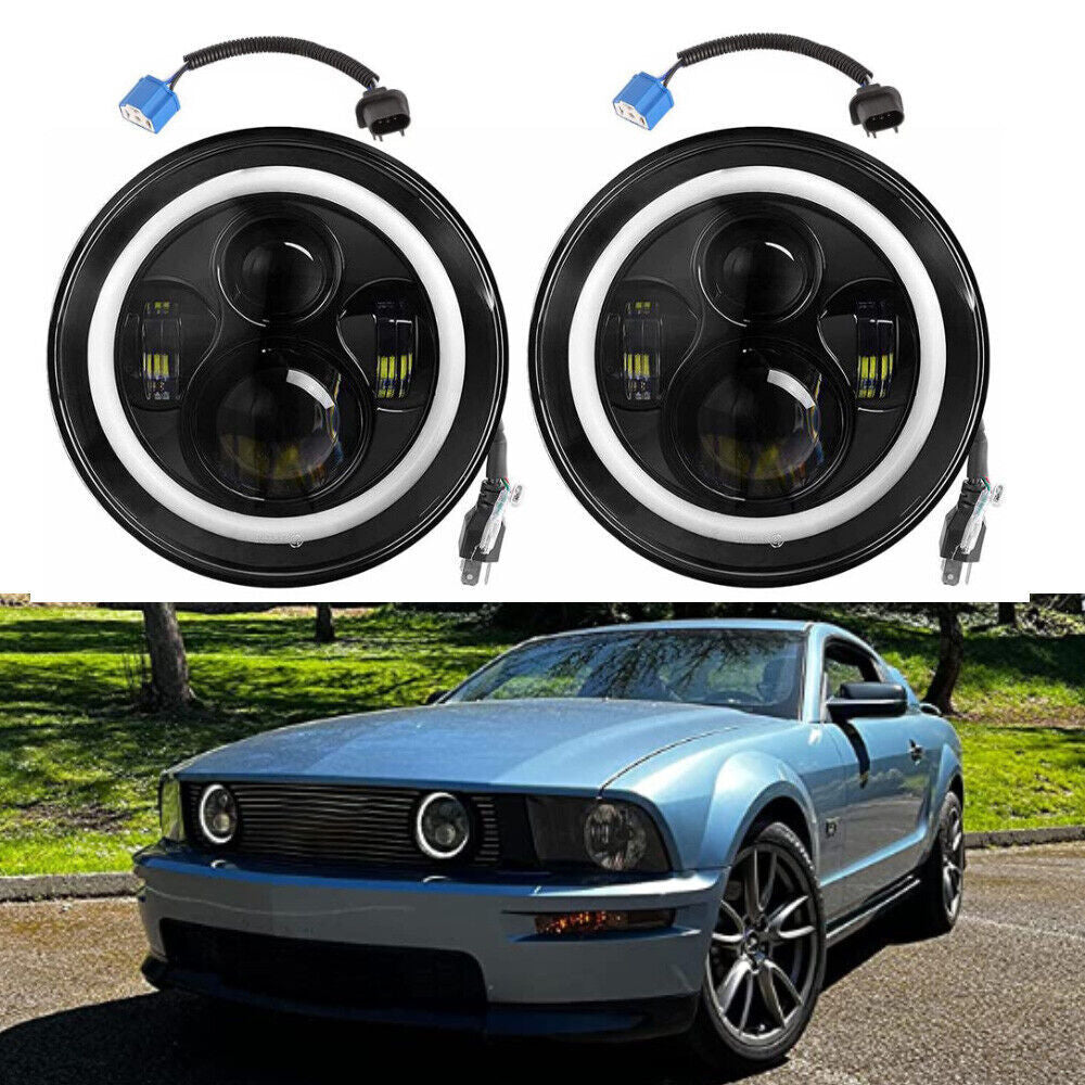7 Inch Round LED Headlights w/Turn Signal Light Pair for Ford for Mustang GT Coupe