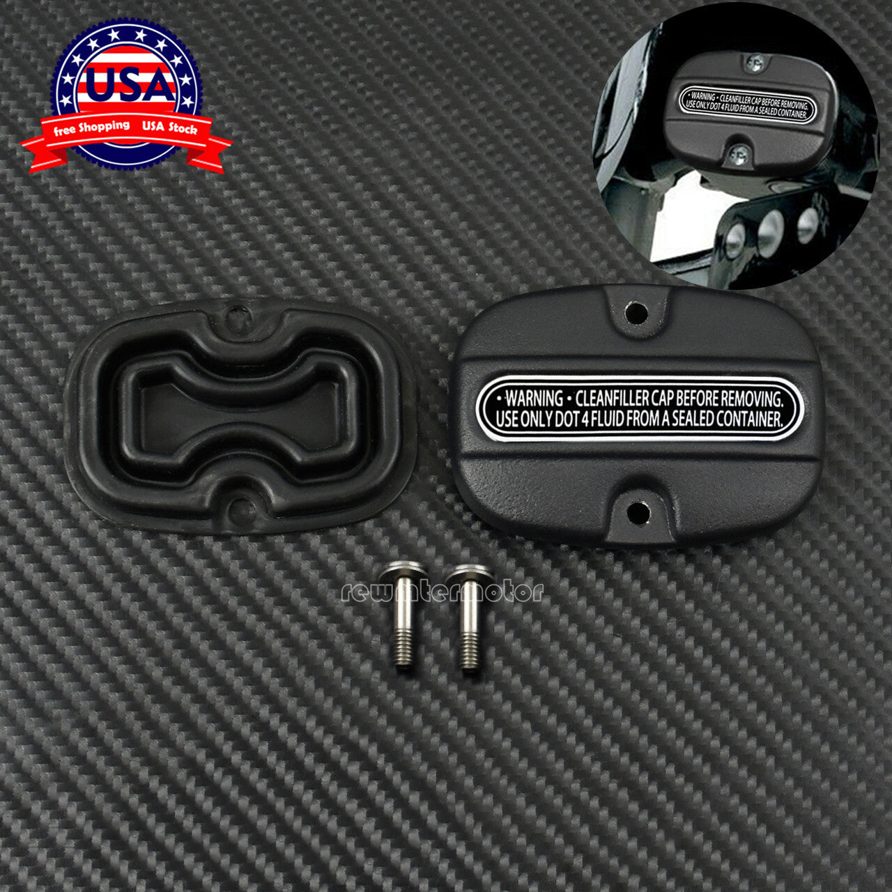 Matte Black Rear Brake Master Cylinder Cover w/ Gasket Fit for Harley Touring