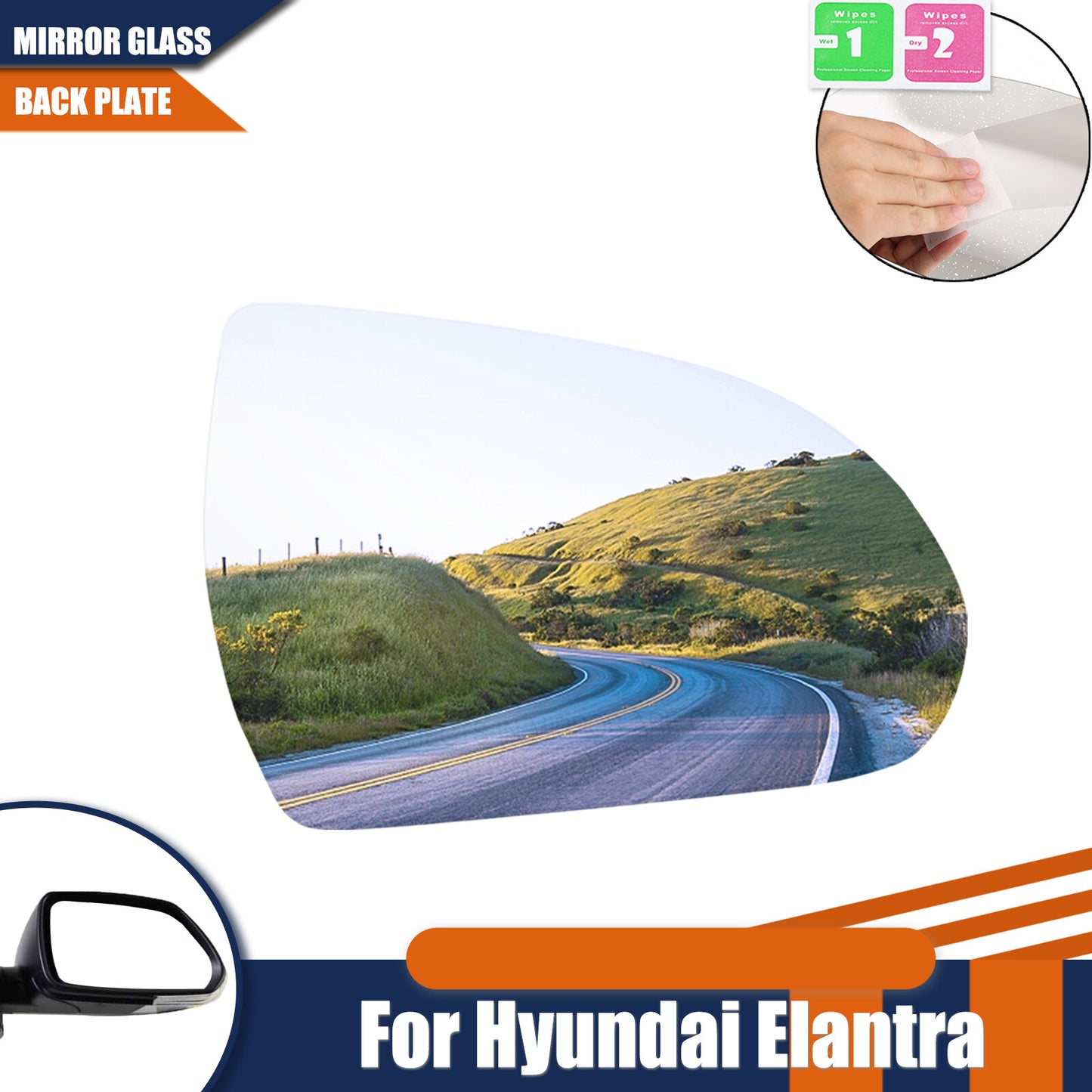 Right Side Heated Mirror Glass With Backing Plate for Hyundai for Elantra 2017-2020