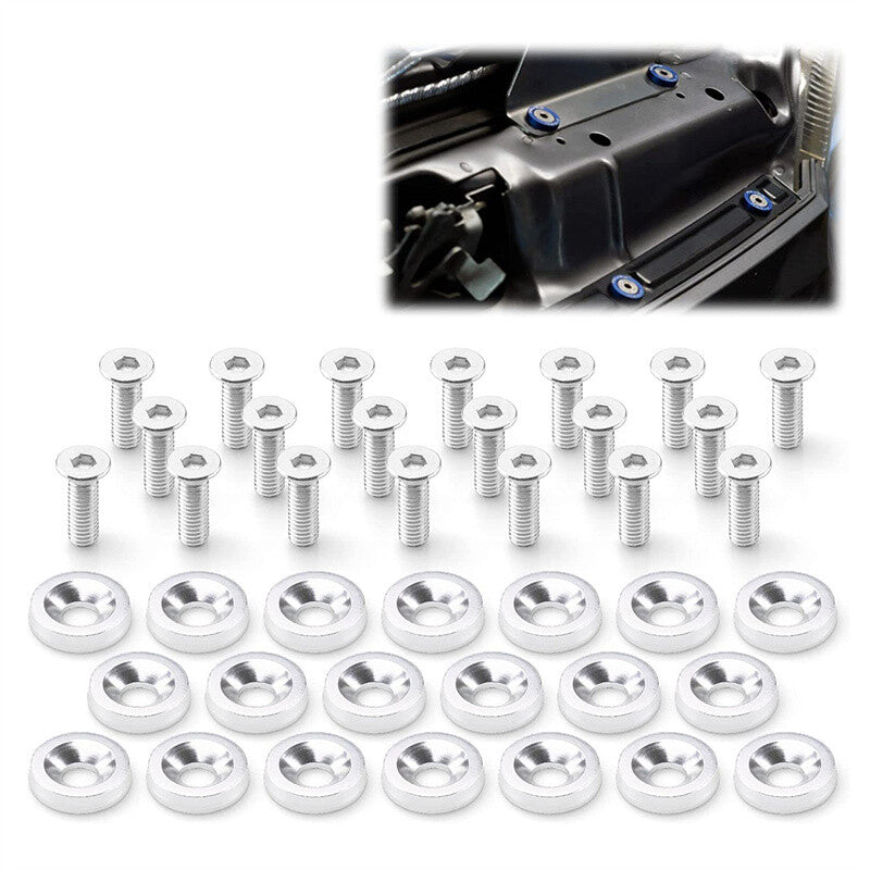 20Pcs Billet Aluminum Fender Bumper Washer Bay Dress up Bolt Screw Kit Silver