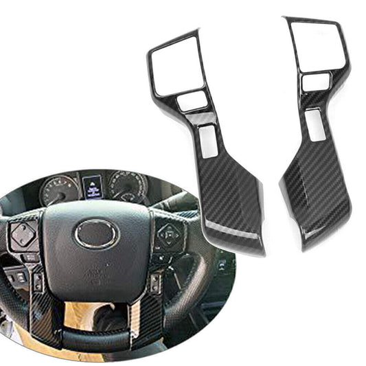 2xCarbon Fiber Black Steering Wheel Button Cover Trim for Toyota Tacoma 2016-19
