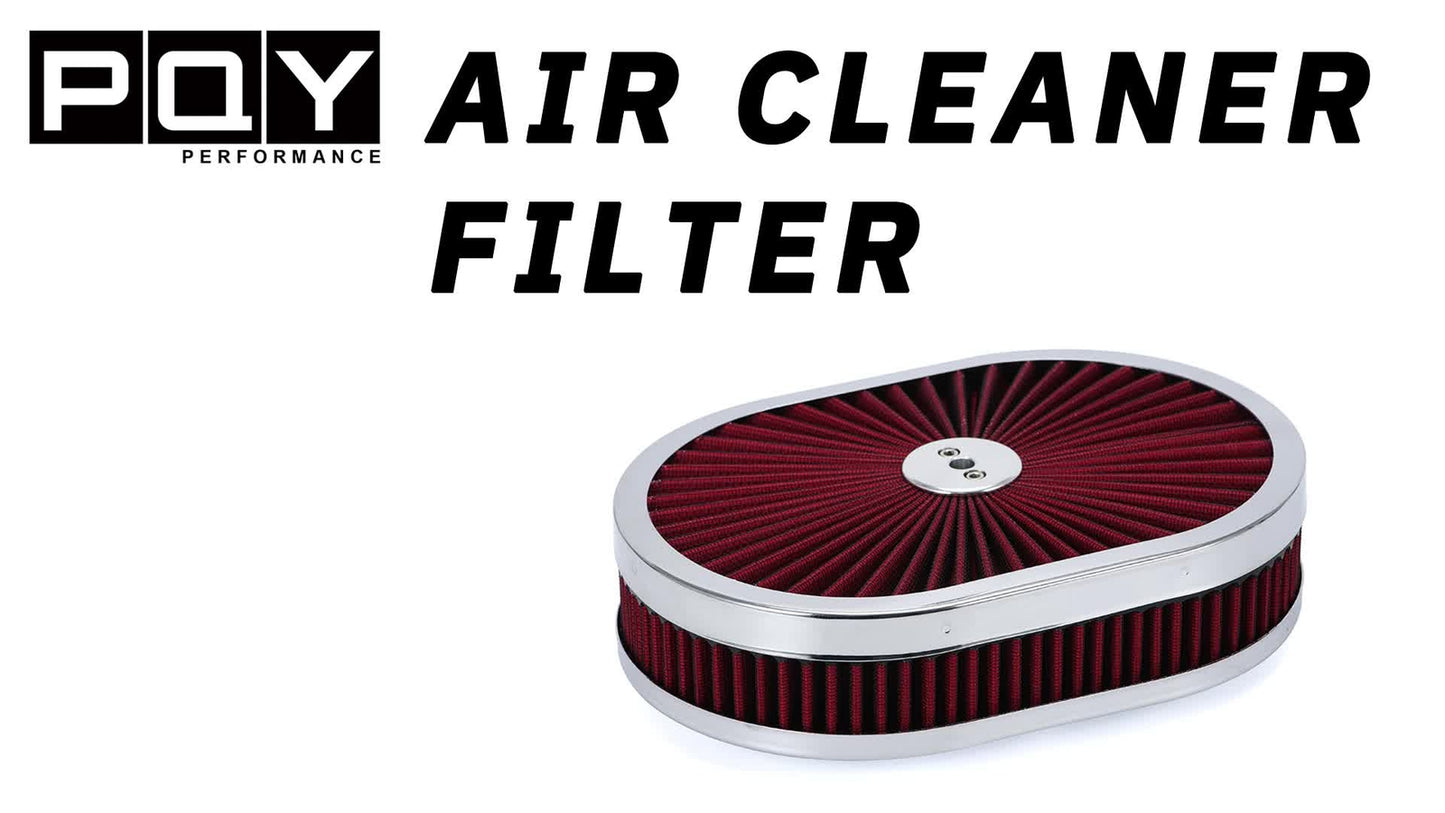 Universal Super Flow 12 Oval Washable Air Cleaner Red Element  Chrome Lid GM
