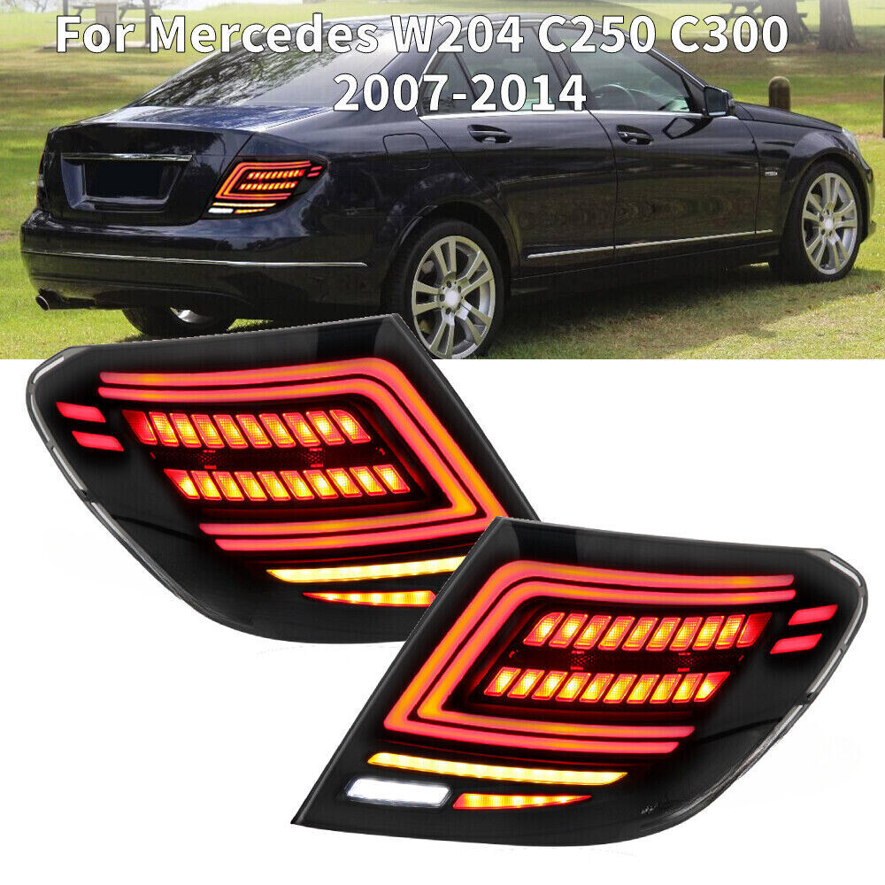 Dynamic smoked LED taillights for Mercedes W204, C250, and C300 (2007-2014).