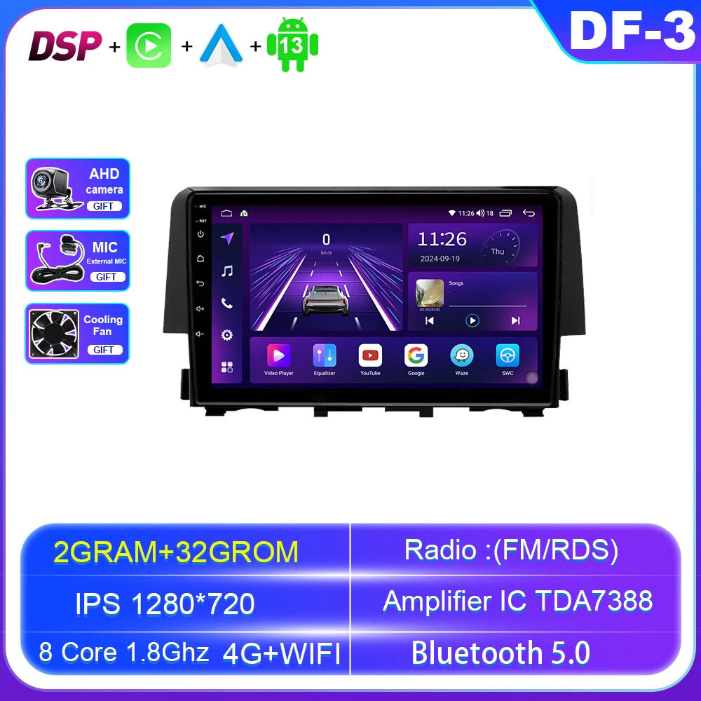 Android CarPlay Car Radio for Honda for Civic 10th 2016-2018 Stereo GPS Video Player