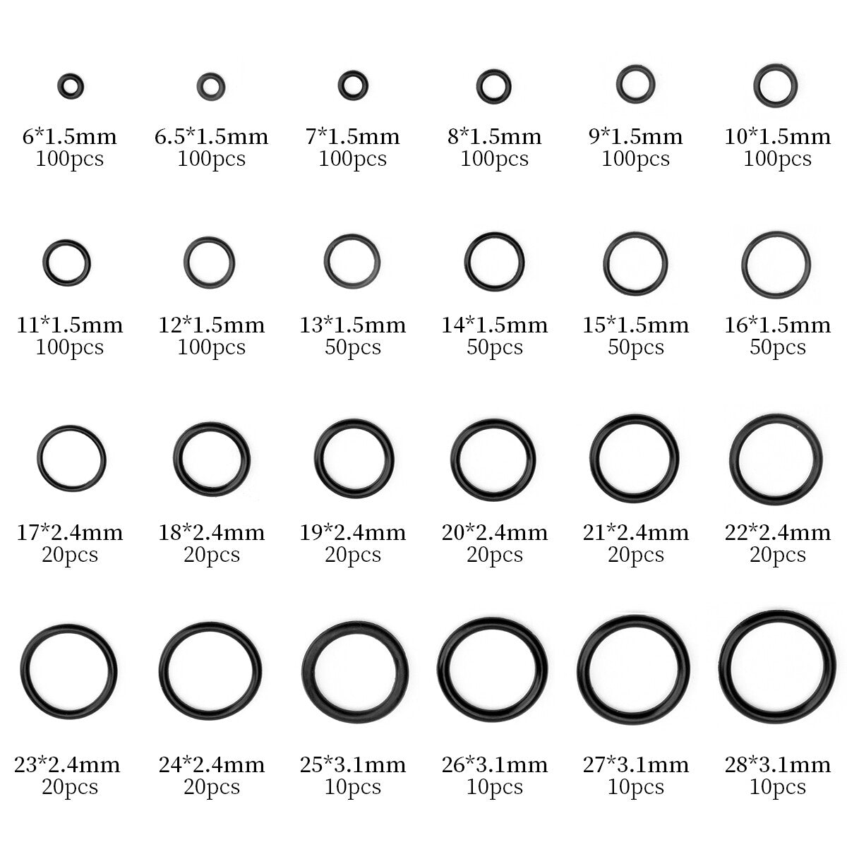 1200 PCS Assorted Sizes O-Ring Rubber Set Gasket Automotive Seal Kit Black