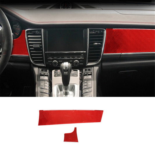 Red Carbon Fiber Center Control Console Cover Trim for Porsche for Panamera 2010-16