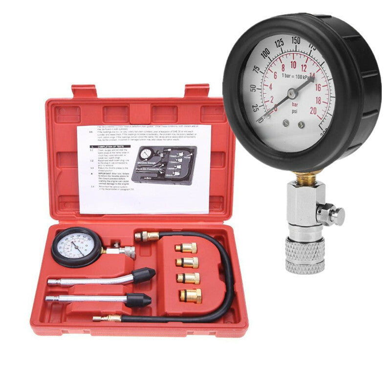 8Pc Car Compression Tester Pressure Gauge Tester Petrol Gas Engine Cylinder Tool