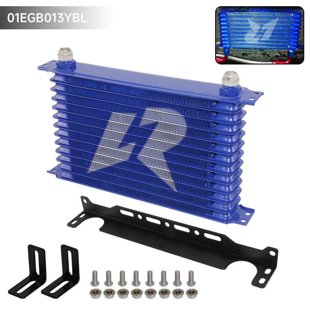 Universal AN10 13 Row Engine/Transmission Oil Cooler +Mounting Bracket Kit Blue